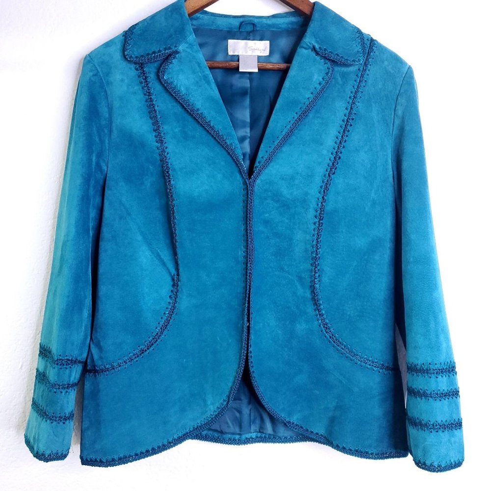 Spiegel Suede Jacket Women Size 12 Turquoise Green